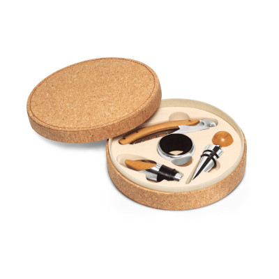 MORETO. Conjunto para vinho com 4 peças em bambu, aço inoxidável e ABS